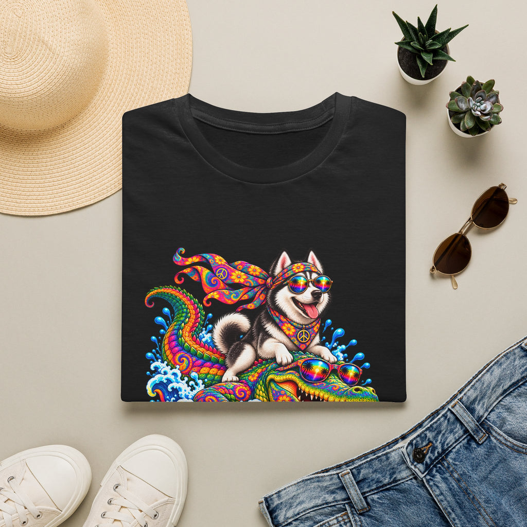 Croc 'n' Roll! – Siberian Husky's Wildest Ride - Unisex T-Shirt