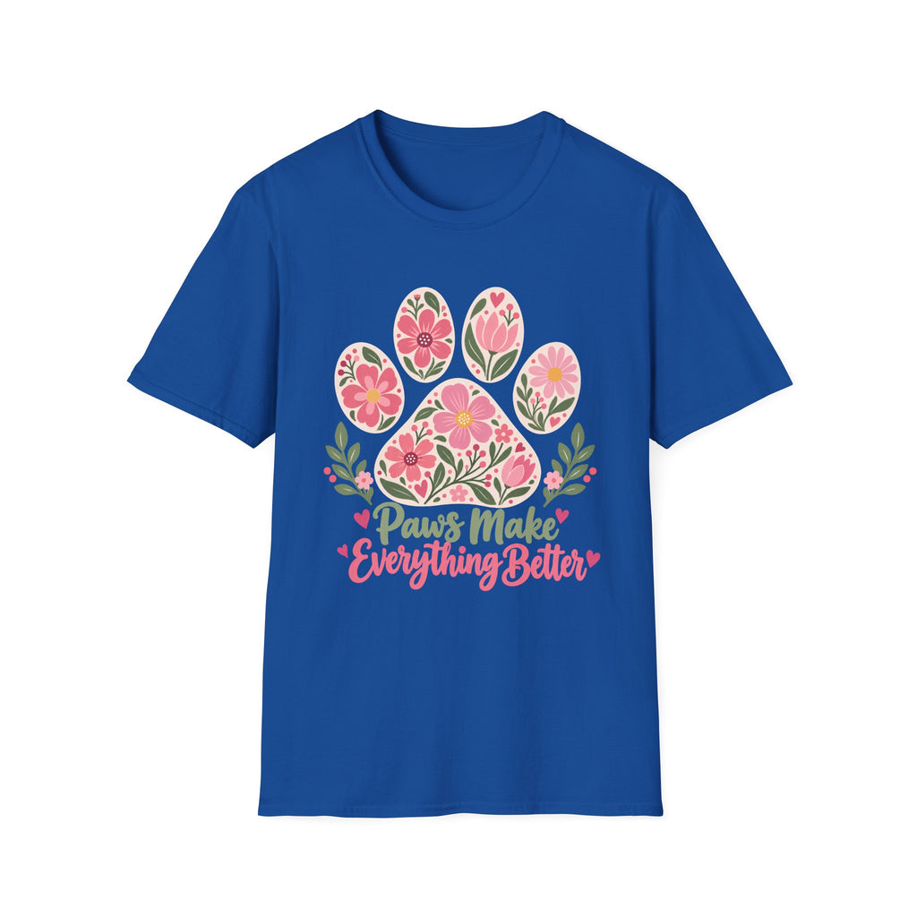 Paws Make Everything Better Floral Paw Print - Supersoft Unisex T-shirt