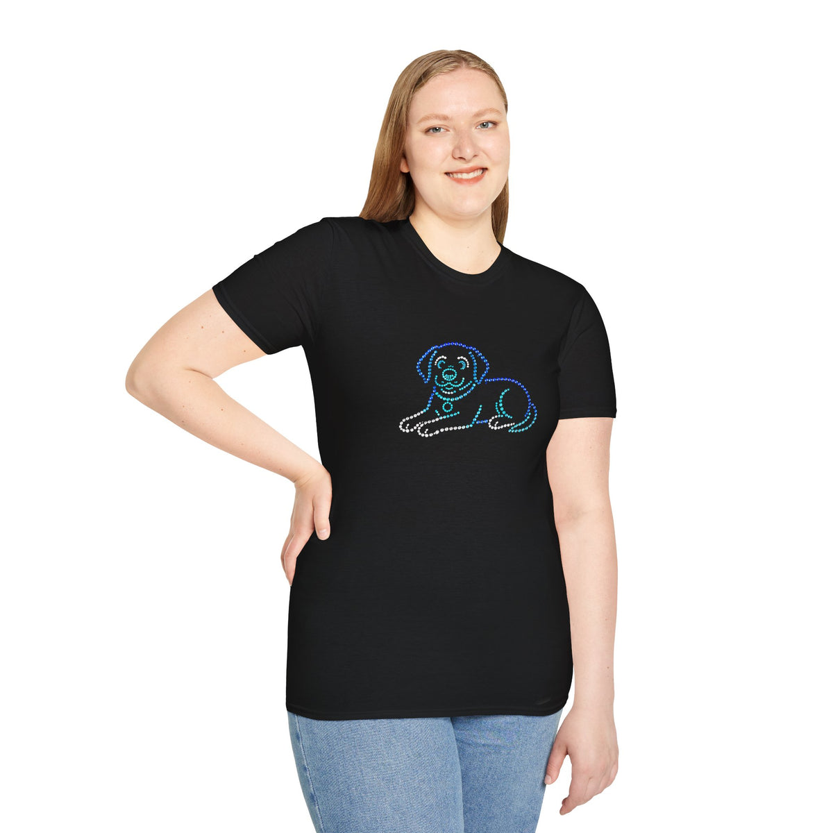 Bedazzling Beasts - Faux Jewel Blue Dog Lay Down - Unisex T-Shirt