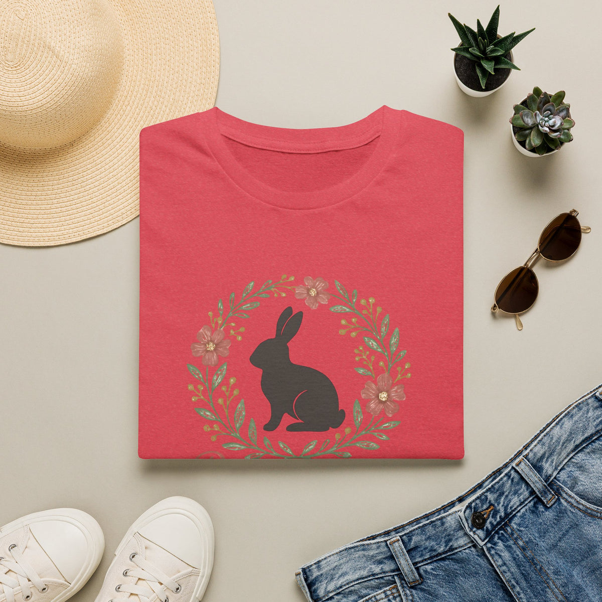 Bunny Mom Floral Wreath –  Supersoft Unisex T-Shirt