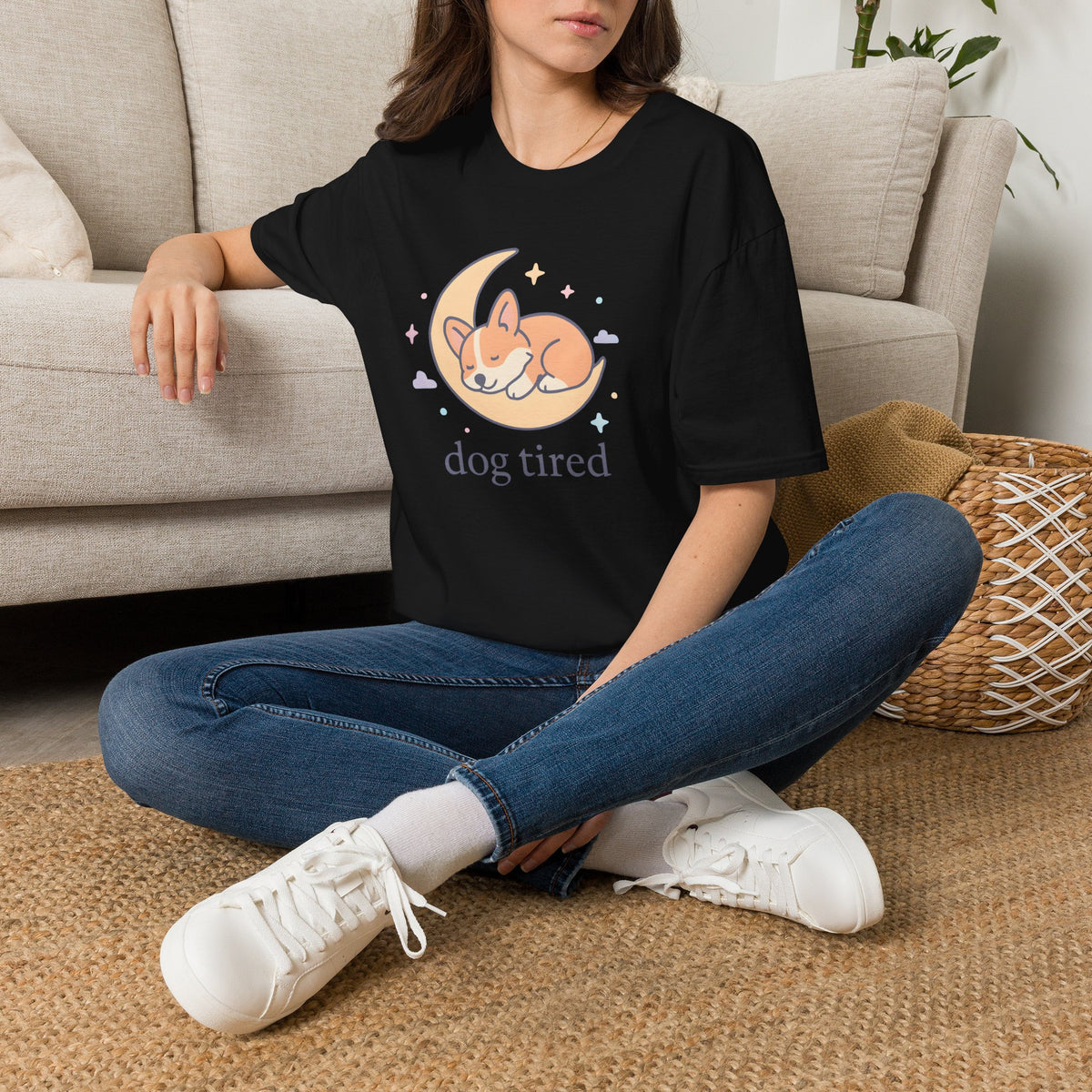 Sleeping Dog on Moon Cute Kawaii –  Supersoft Unisex T-Shirt