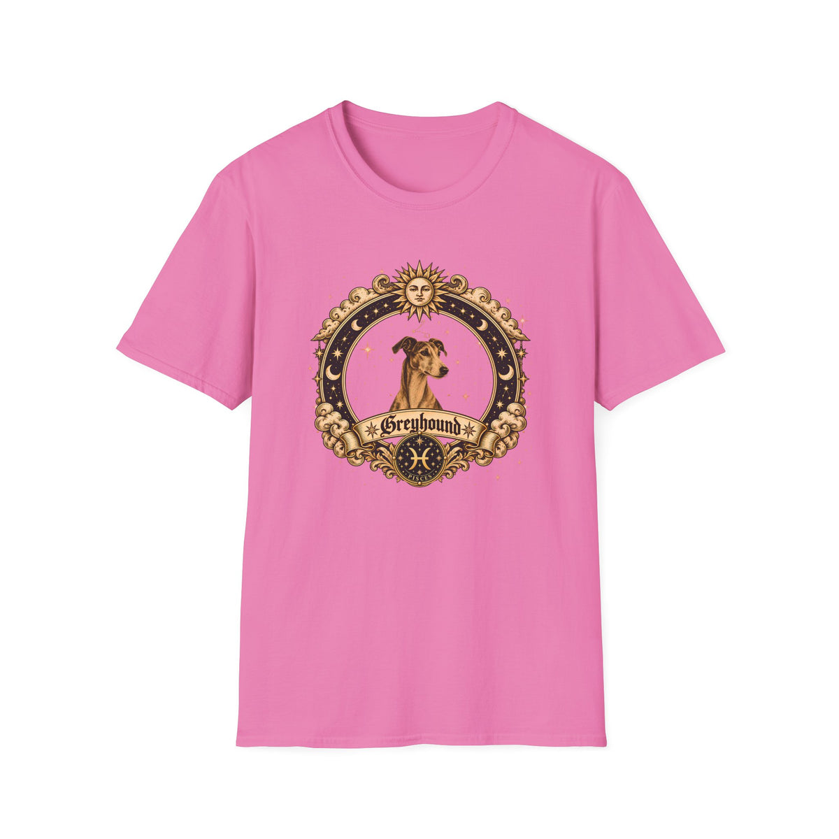 Zodiac Pisces Greyhound - Dog Horoscope Star Sign - Supersoft Unisex Funny T-shirt