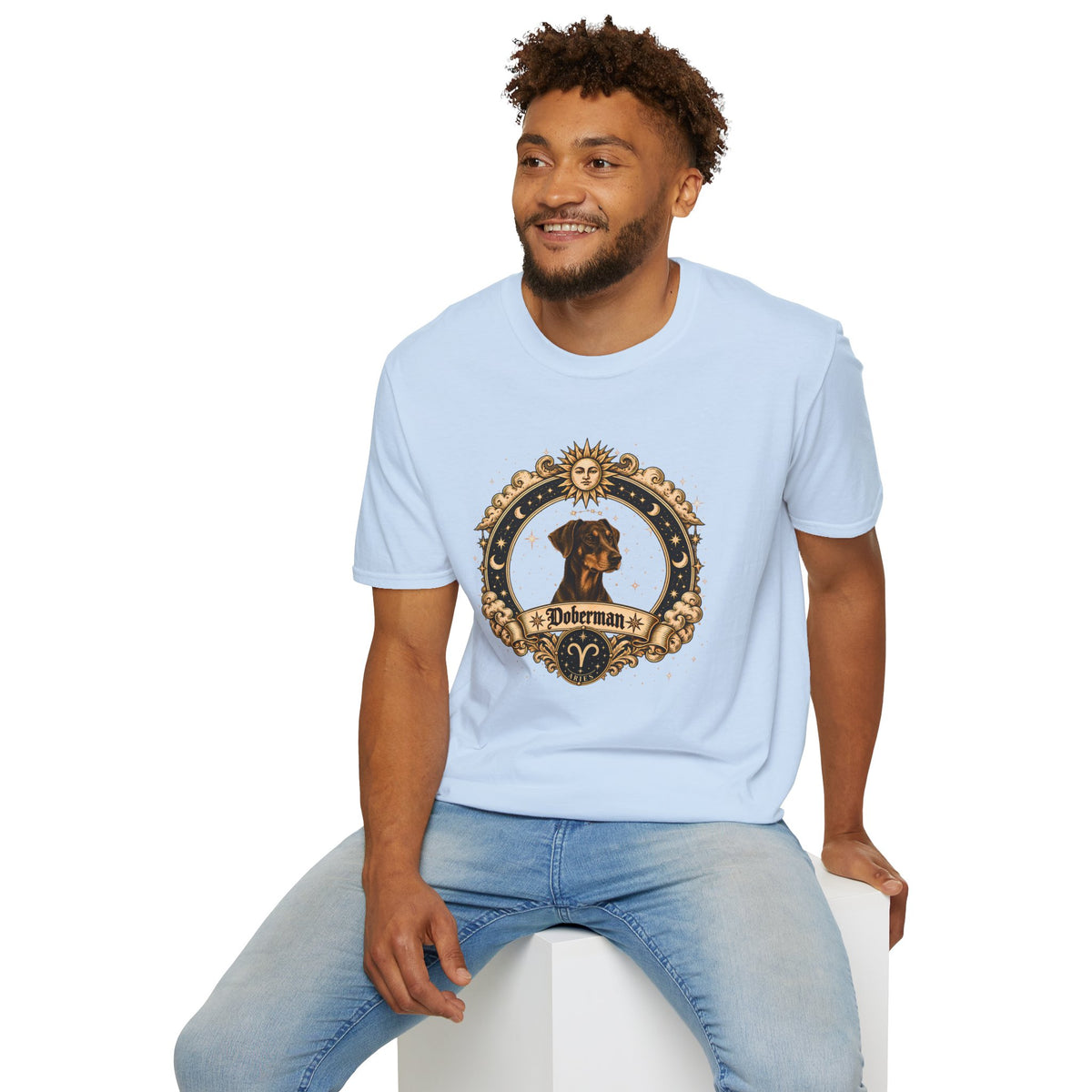 Zodiac Aries Doberman - Dog Horoscope Star Sign - Supersoft Unisex Funny T-shirt
