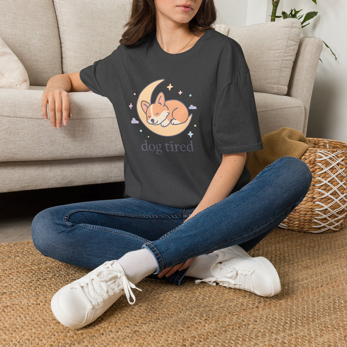 Sleeping Dog on Moon Cute Kawaii –  Supersoft Unisex T-Shirt