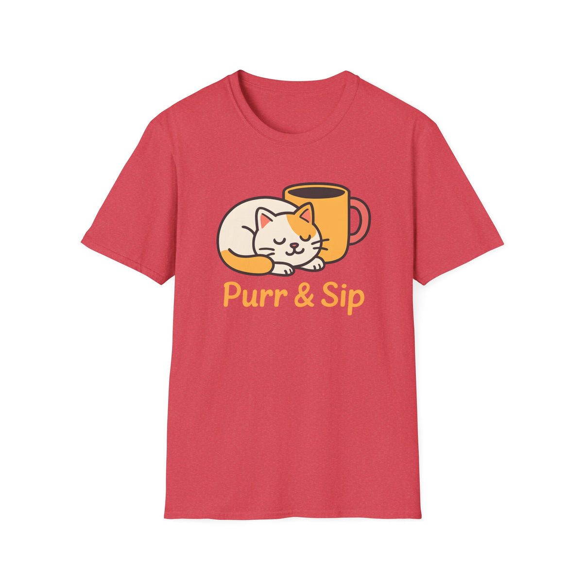 Purr and Sip, Cat and Coffee –  Supersoft Unisex T-Shirt