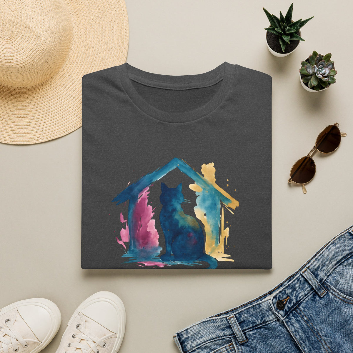 Watercolor Cat Inside House –  Supersoft Unisex T-Shirt