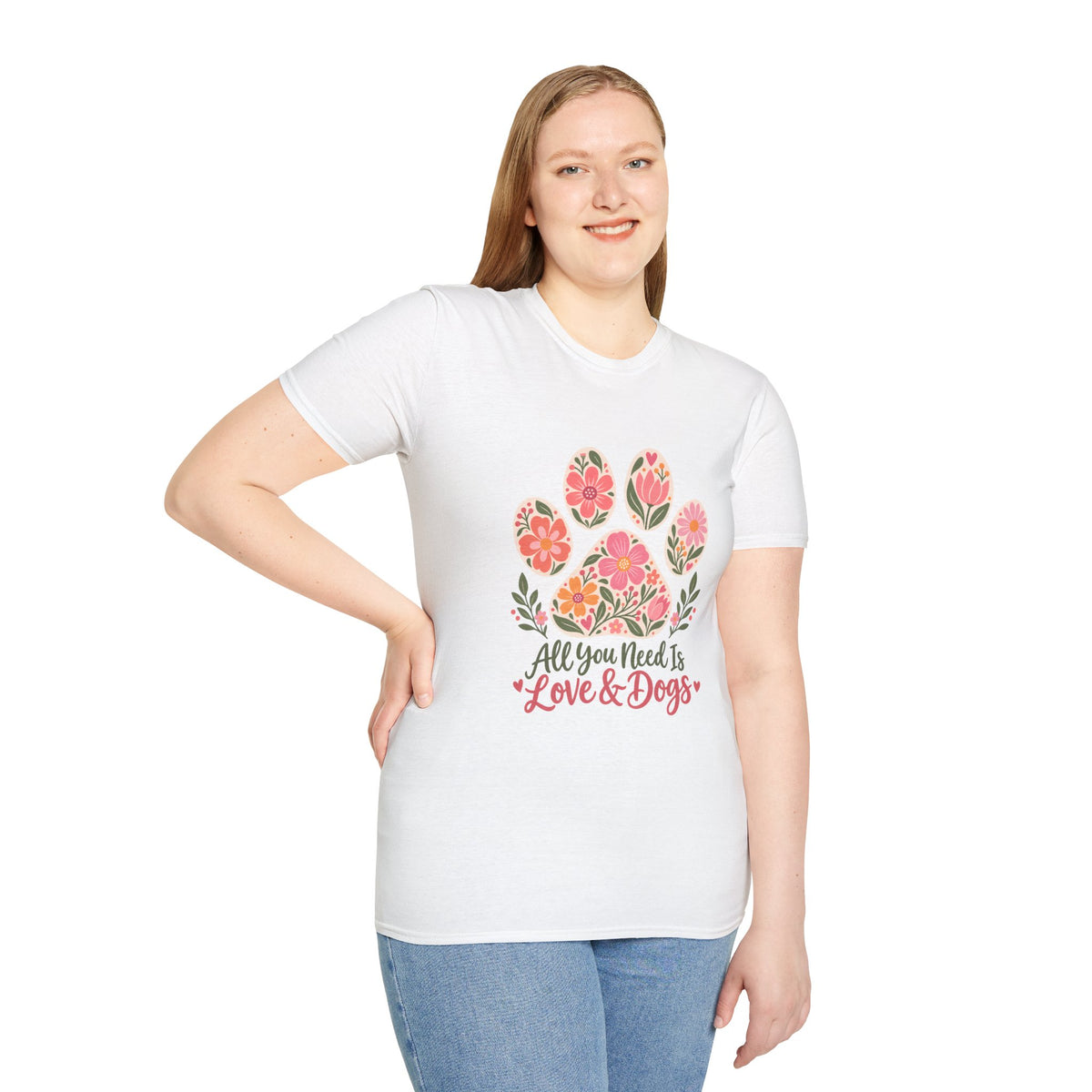 All You Need is Love & Dogs Floral Paw Print - Supersoft Unisex T-shirt