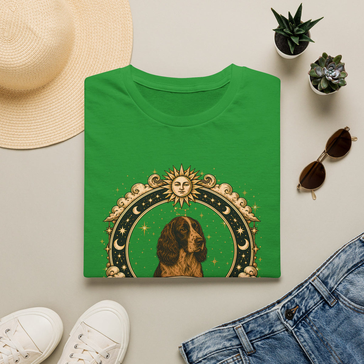 Zodiac Gemini English Springer Spaniel - Dog Horoscope Star Sign - Supersoft Unisex Funny T-shirt
