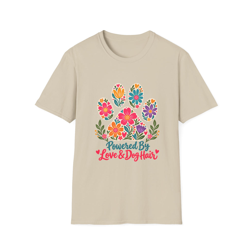Powered by Love & Dog Hair Floral Paw Print - Supersoft Unisex T-shirt