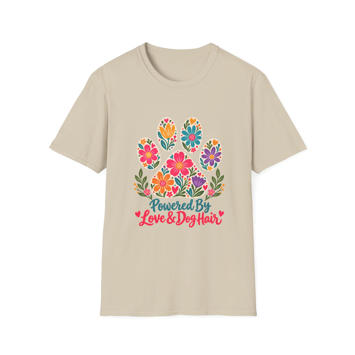 Powered by Love & Dog Hair Floral Paw Print - Supersoft Unisex T-shirt