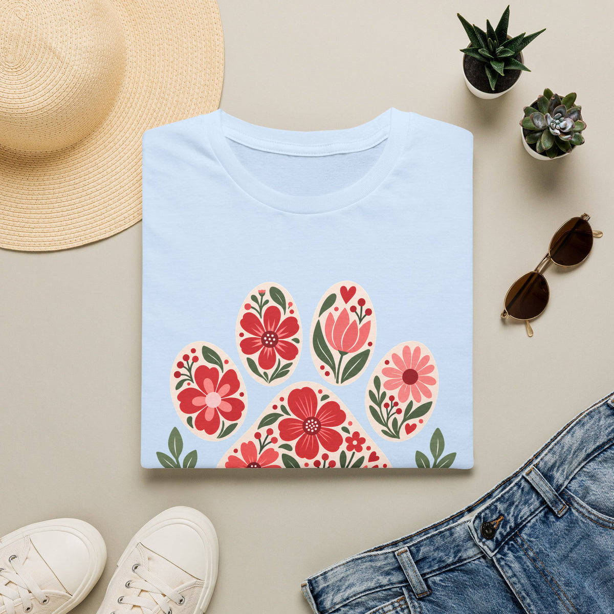My Happy Place has Paws Floral Paw Print - Supersoft Unisex T-shirt