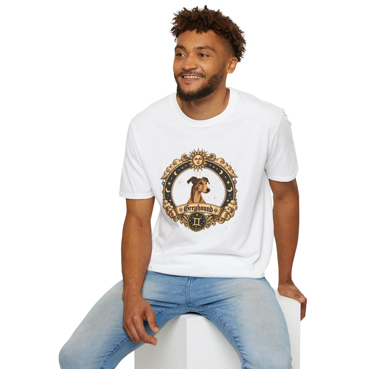 Zodiac Gemini Greyhound - Dog Horoscope Star Sign - Supersoft Unisex Funny T-shirt