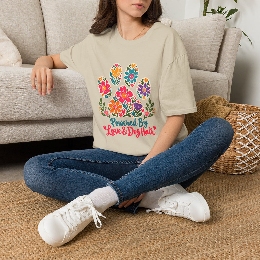Powered by Love & Dog Hair Floral Paw Print - Supersoft Unisex T-shirt