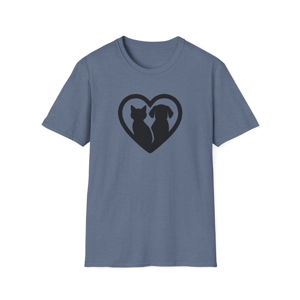 Dog and Cat Silhouettes in Heart –  Supersoft Unisex T-Shirt