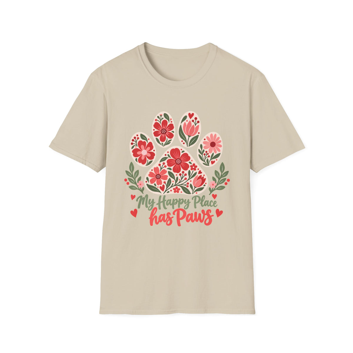 My Happy Place has Paws Floral Paw Print - Supersoft Unisex T-shirt