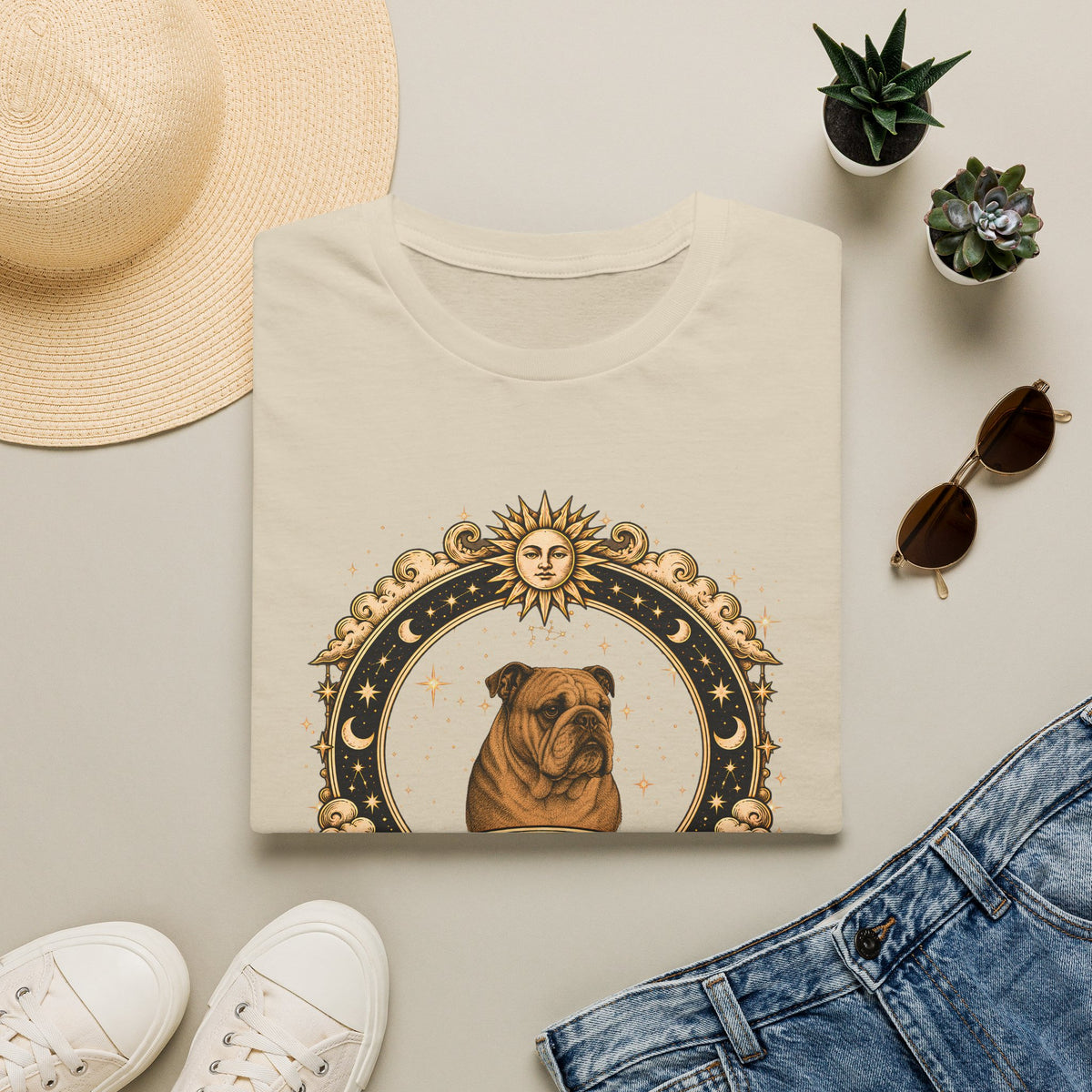Zodiac Sagittarius British Bulldog - Dog Horoscope Star Sign - Supersoft Unisex T-shirt