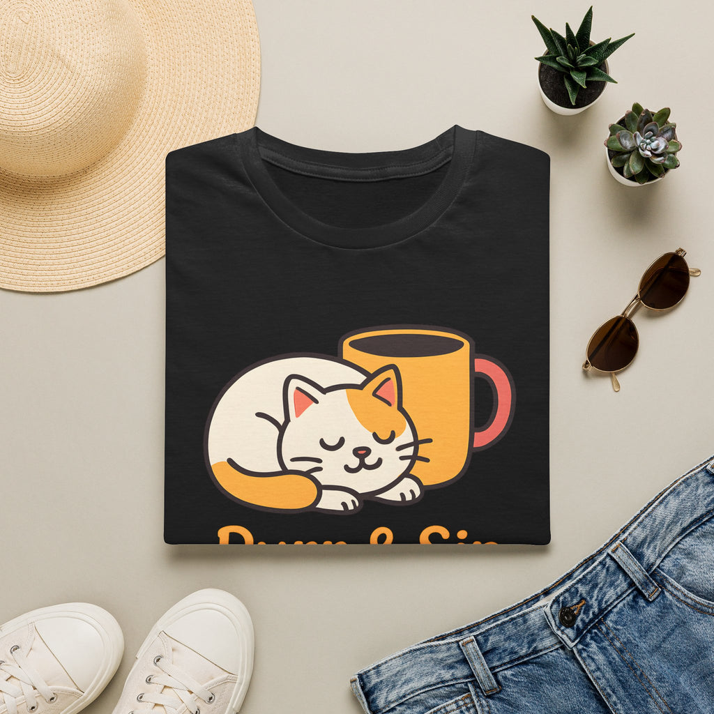 Purr and Sip, Cat and Coffee –  Supersoft Unisex T-Shirt