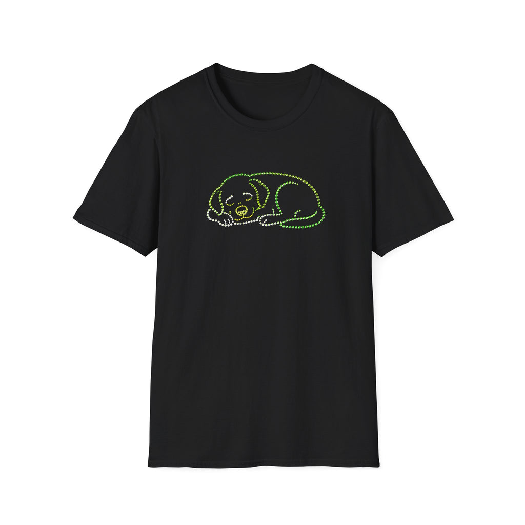 Bedazzling Beasts - Faux Jewel Green Dog Sleeping - Unisex T-Shirt