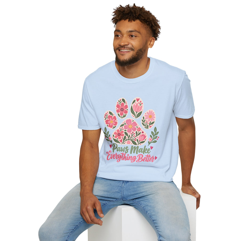 Paws Make Everything Better Floral Paw Print - Supersoft Unisex T-shirt