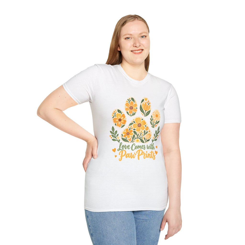 Love Come With Paw Prints Floral Paw Print - Supersoft Unisex T-shirt