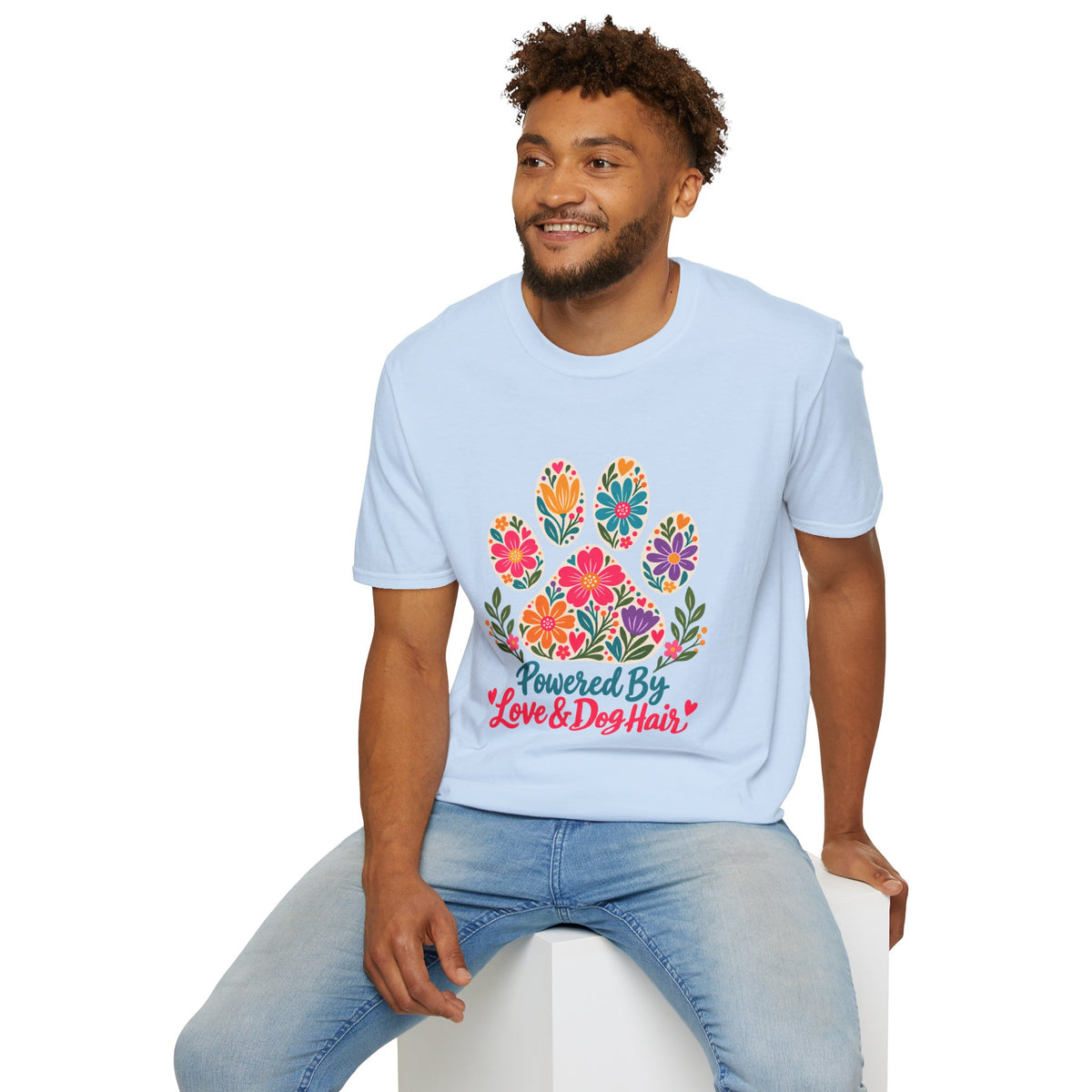 Powered by Love & Dog Hair Floral Paw Print - Supersoft Unisex T-shirt