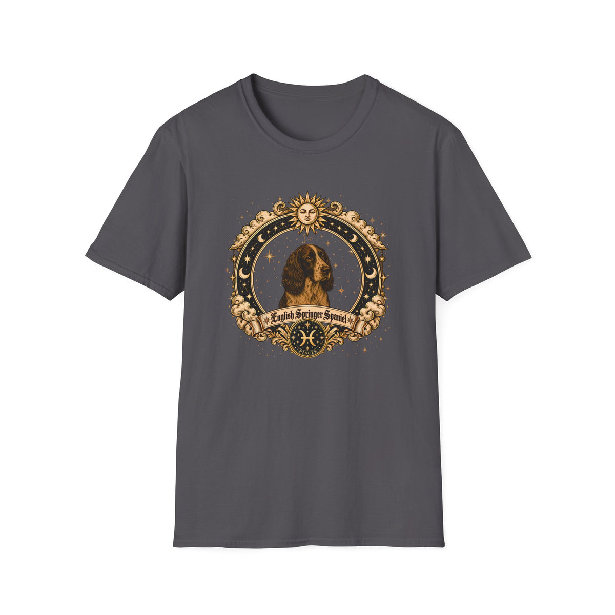 Zodiac Pisces English Springer Spaniel - Dog Horoscope Star Sign - Supersoft Unisex Funny T-shirt