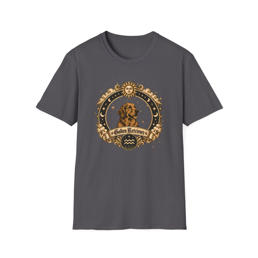 Zodiac Aquarius Golden Retriever - Dog Horoscope Star Sign - Supersoft Unisex Funny T-shirt