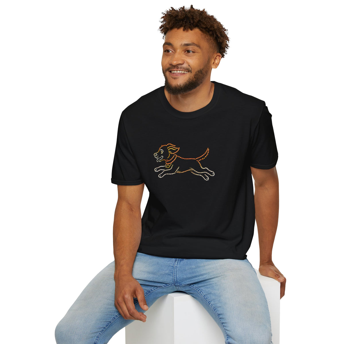 Bedazzling Beasts - Faux Jewel Orange Dog Running - Unisex T-Shirt