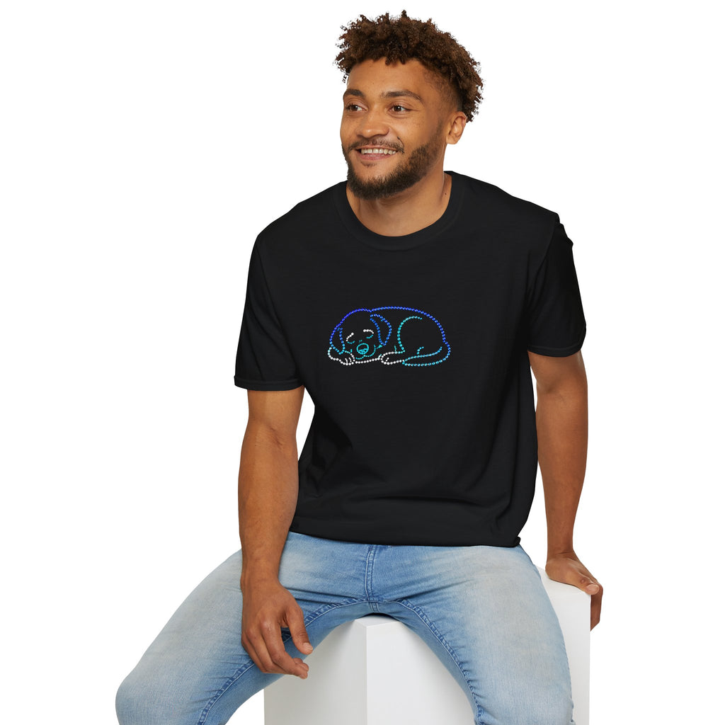Bedazzling Beasts - Faux Jewel Blue Dog Sleeping - Unisex T-Shirt