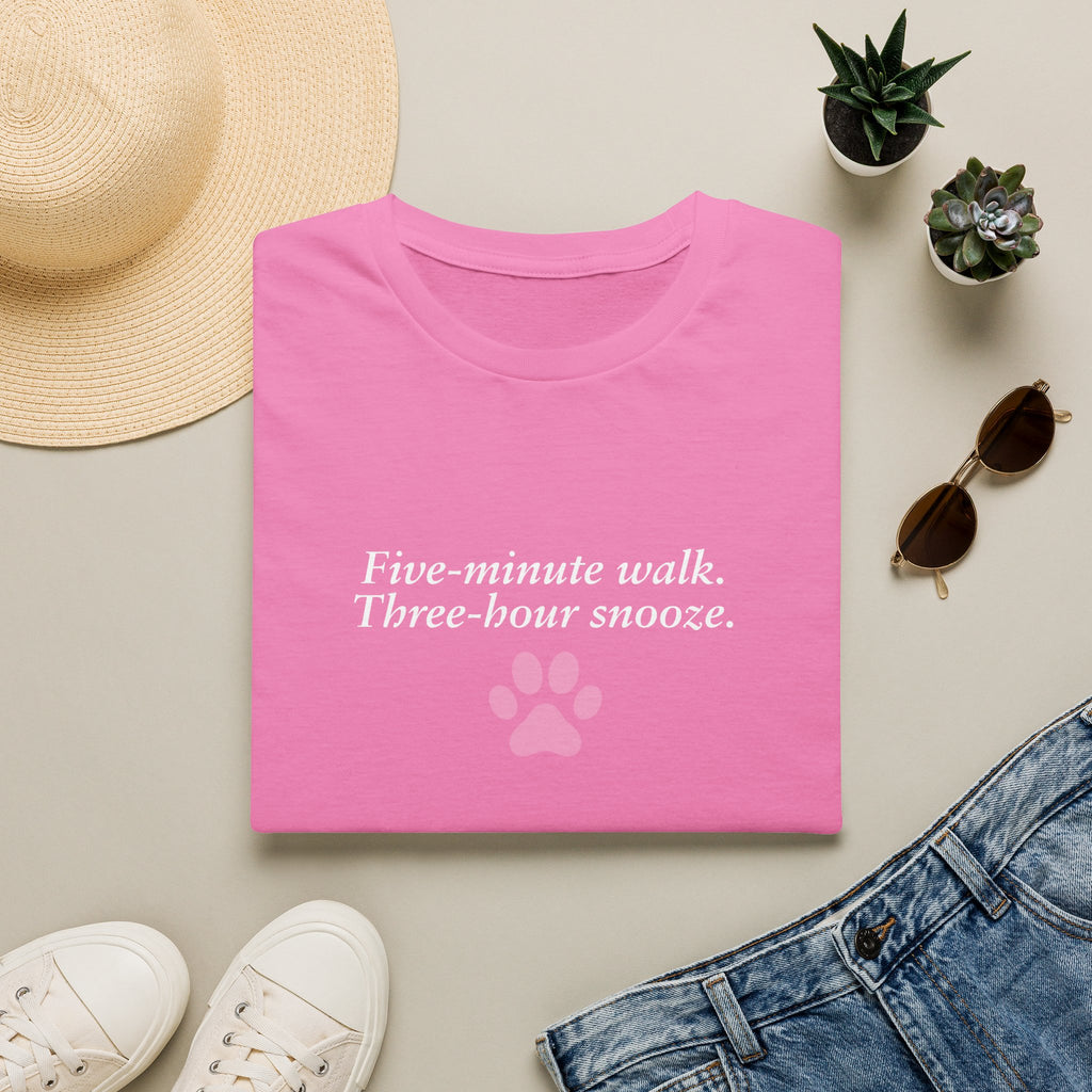 Adopted & Adored – Five-minute walk. Three-hour snooze. –  Supersoft Unisex T-Shirt