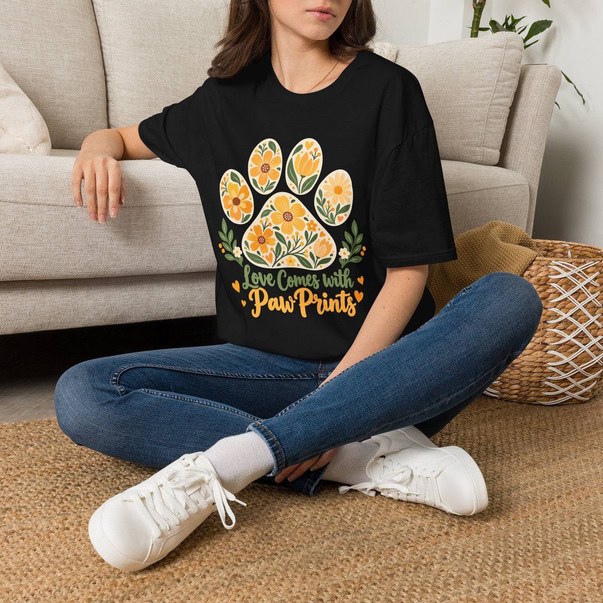 Love Come With Paw Prints Floral Paw Print - Supersoft Unisex T-shirt