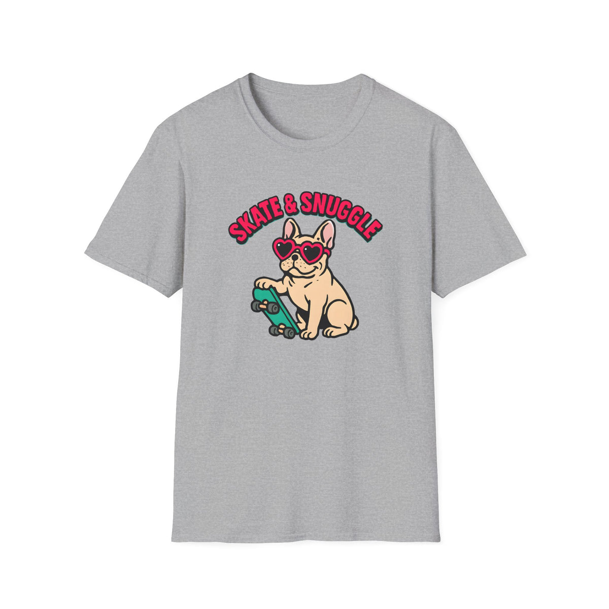 Skate and Snuggle Frenchie Pup –  Supersoft Unisex T-Shirt