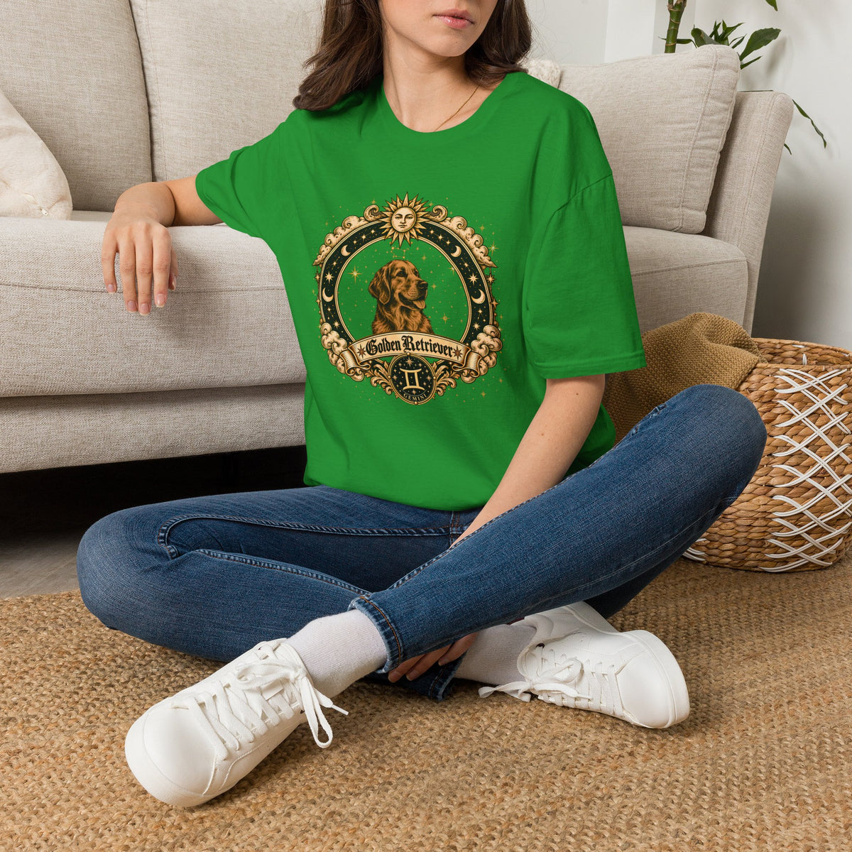 Zodiac Gemini Golden Retriever - Dog Horoscope Star Sign - Supersoft Unisex Funny T-shirt