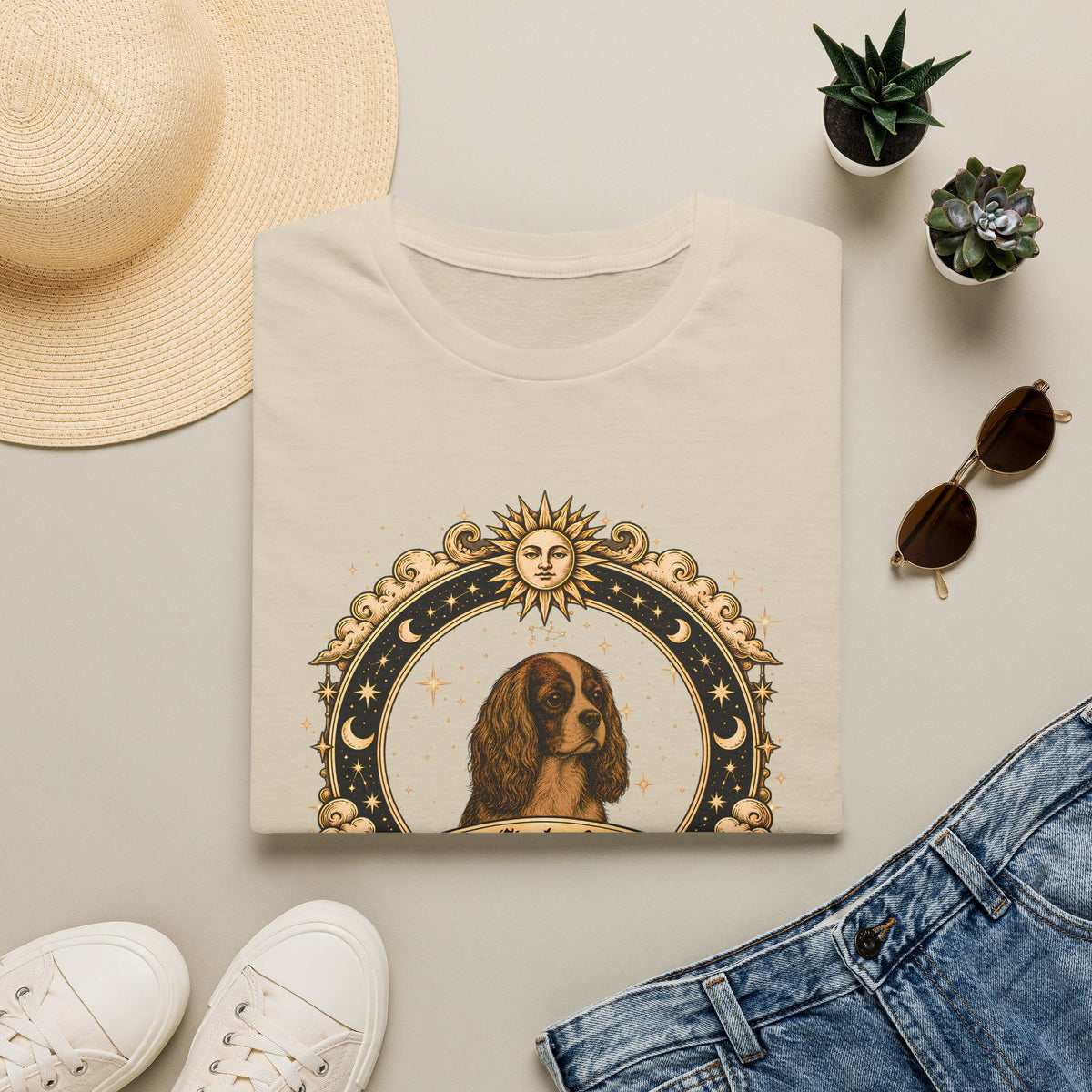 Zodiac Sagittarius King Charles Spaniel - Dog Horoscope Star Sign - Supersoft Unisex Funny T-shirt