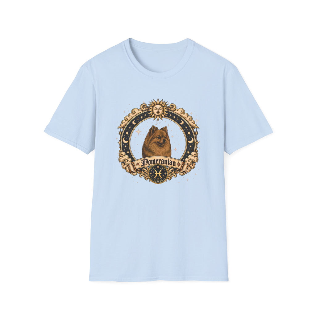 Zodiac Pisces Pomeranian - Dog Horoscope Star Sign - Supersoft Unisex Funny T-shirt