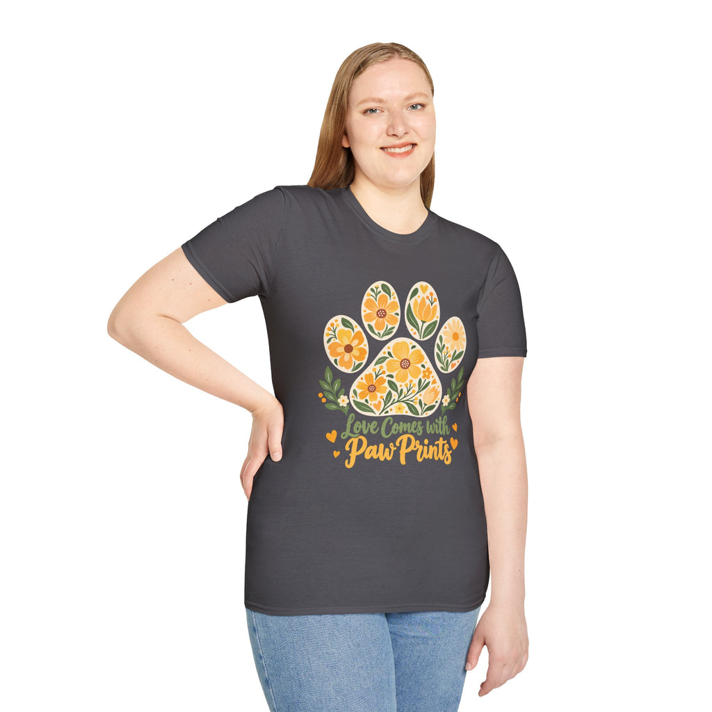 Love Come With Paw Prints Floral Paw Print - Supersoft Unisex T-shirt