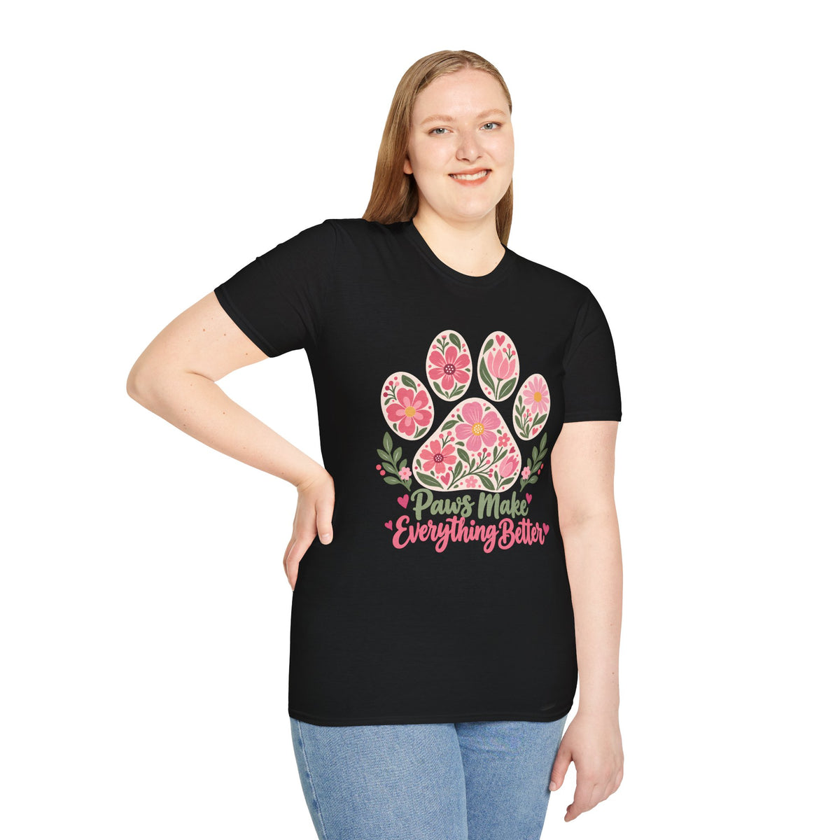 Paws Make Everything Better Floral Paw Print - Supersoft Unisex T-shirt