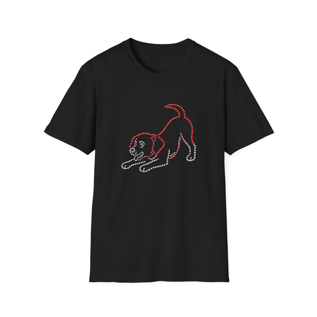 Bedazzling Beasts - Faux Jewel Red Dog Playing - Unisex T-Shirt