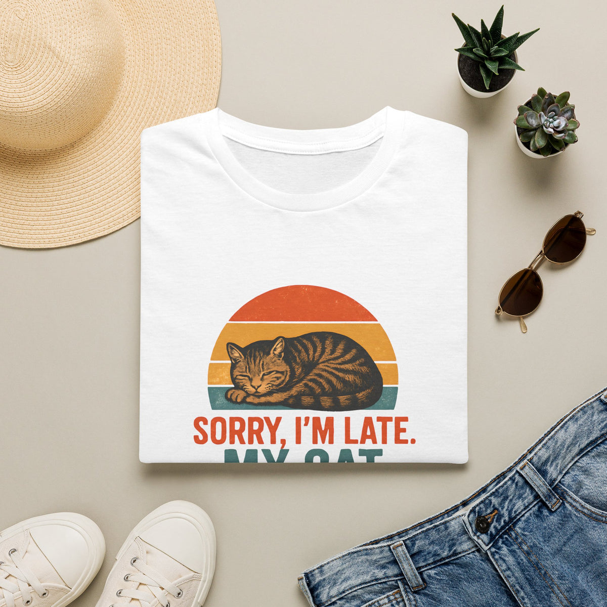 Sorry I'm Late, My Cat Sleeping On Me –  Supersoft Unisex T-Shirt