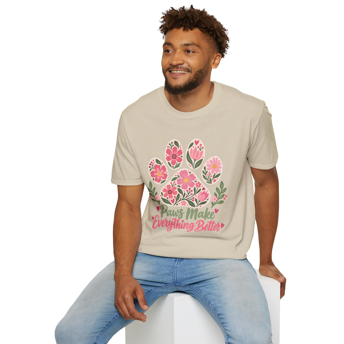 Paws Make Everything Better Floral Paw Print - Supersoft Unisex T-shirt