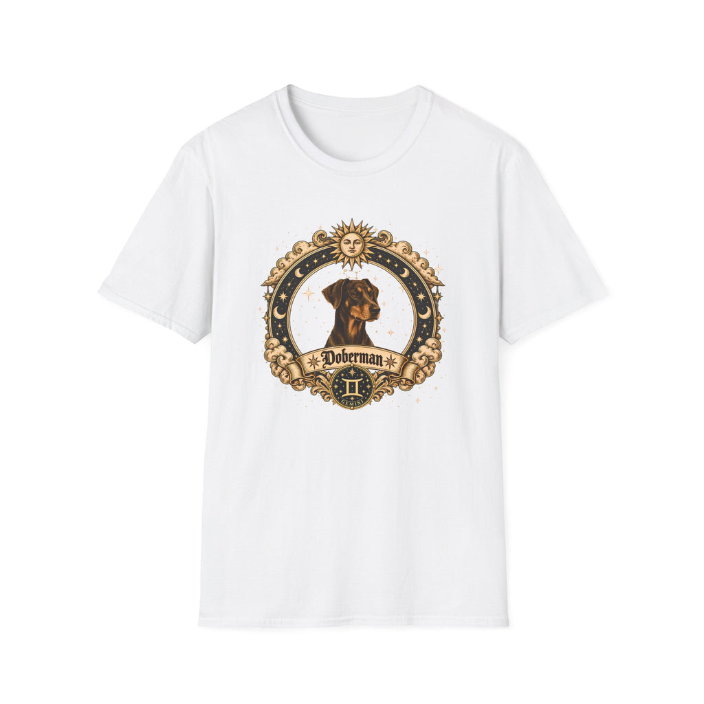 Zodiac Gemini Doberman - Dog Horoscope Star Sign - Supersoft Unisex Funny T-shirt