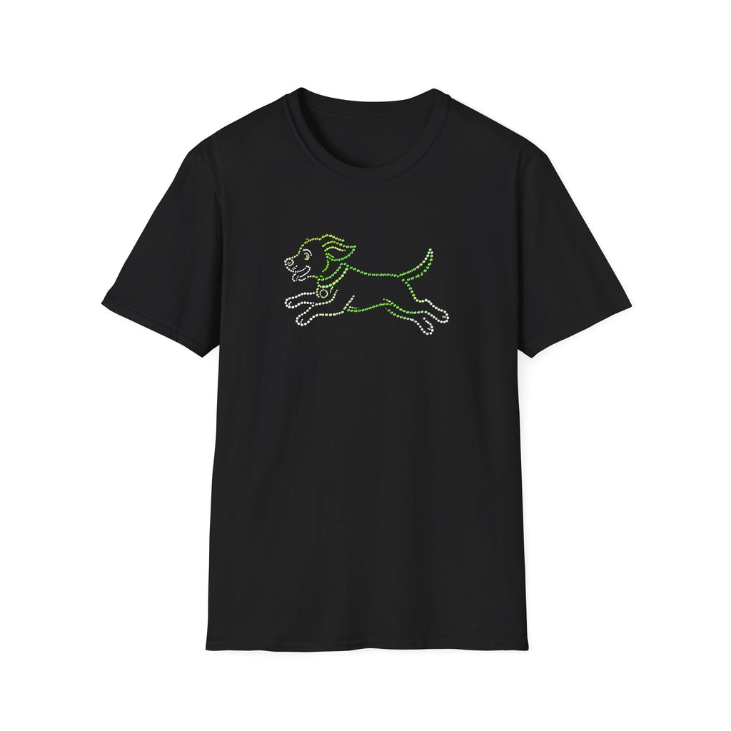 Bedazzling Beasts - Faux Jewel Green Dog Running - Unisex T-Shirt