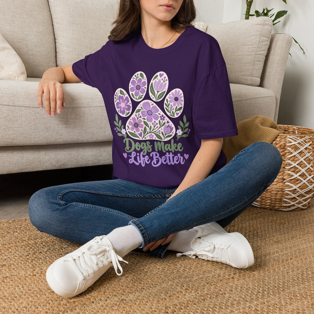 Dogs Make Life Better Floral Paw Print - Supersoft Unisex T-shirt