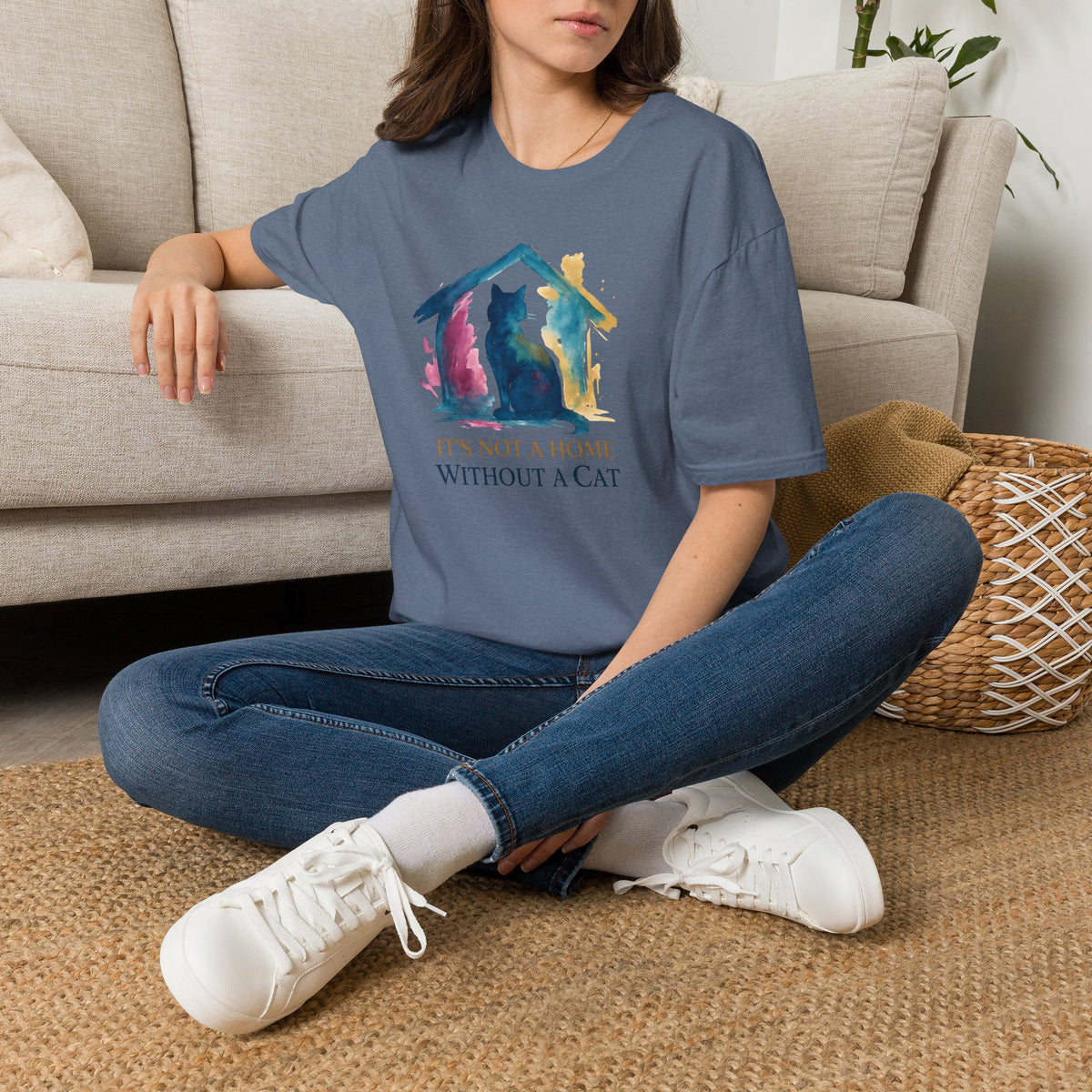 Watercolor Cat Inside House –  Supersoft Unisex T-Shirt