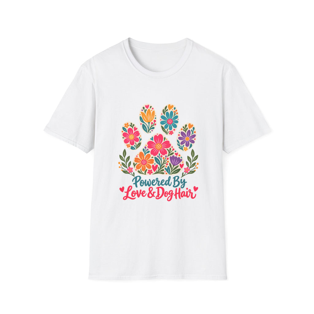 Powered by Love & Dog Hair Floral Paw Print - Supersoft Unisex T-shirt