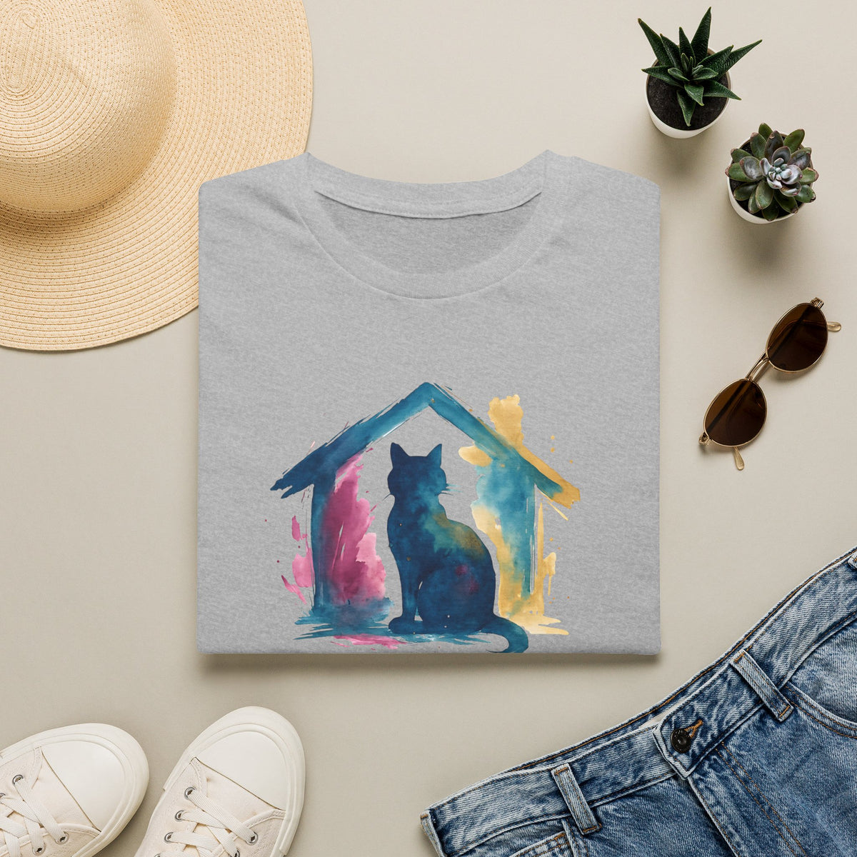 Watercolor Cat Inside House –  Supersoft Unisex T-Shirt