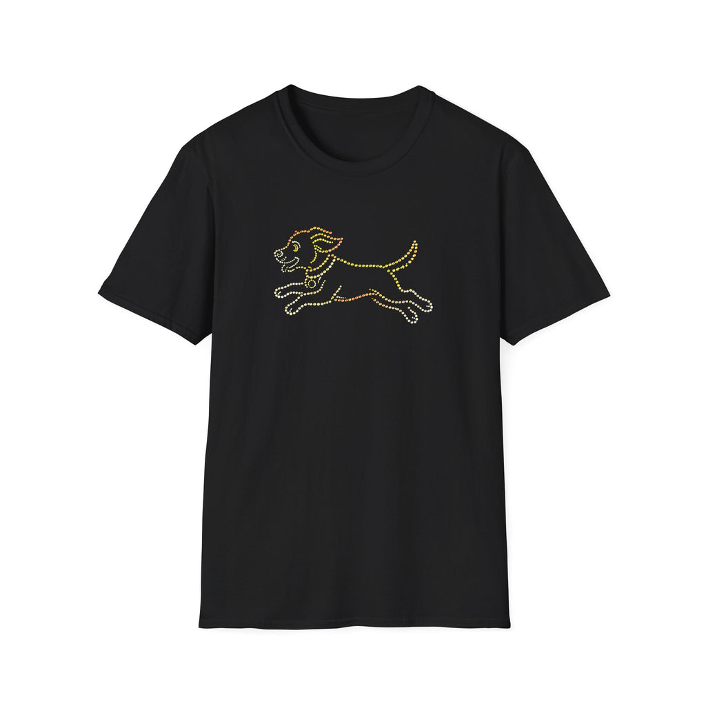 Bedazzling Beasts - Faux Jewel Yellow Dog Running - Unisex T-Shirt