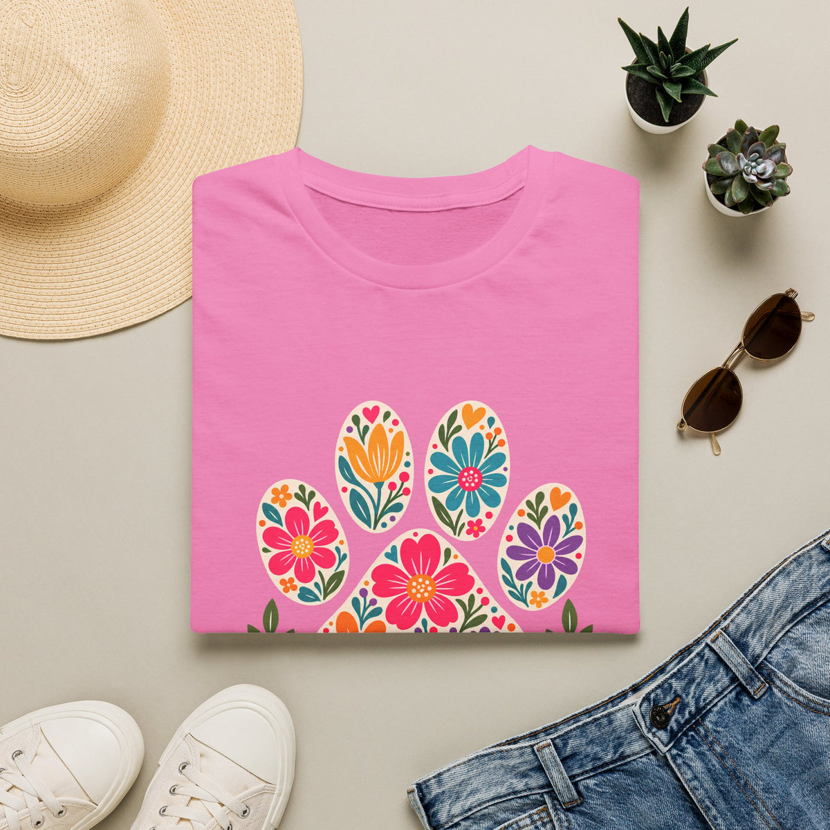 Powered by Love & Dog Hair Floral Paw Print - Supersoft Unisex T-shirt