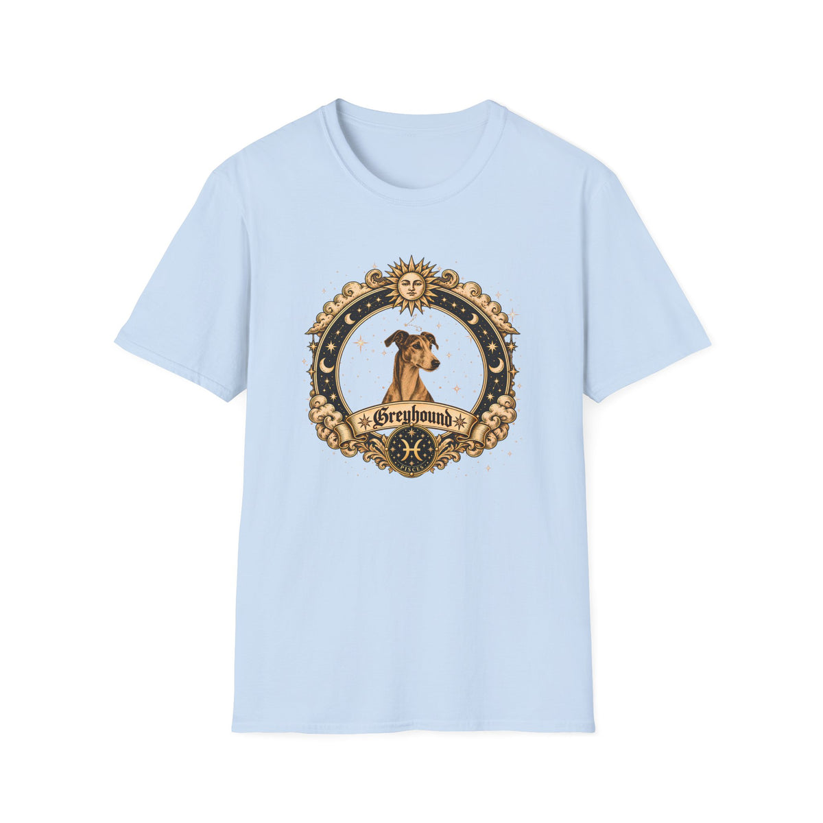 Zodiac Pisces Greyhound - Dog Horoscope Star Sign - Supersoft Unisex Funny T-shirt