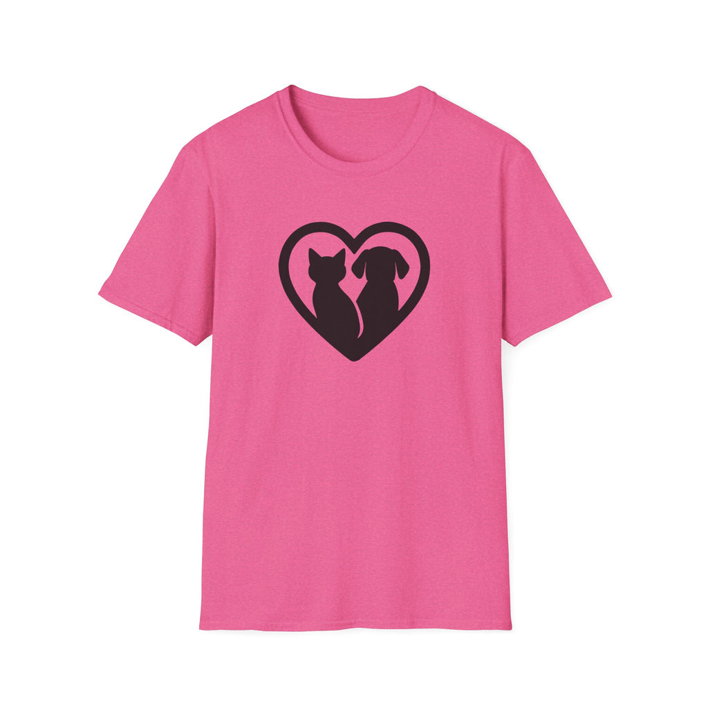 Dog and Cat Silhouettes in Heart –  Supersoft Unisex T-Shirt